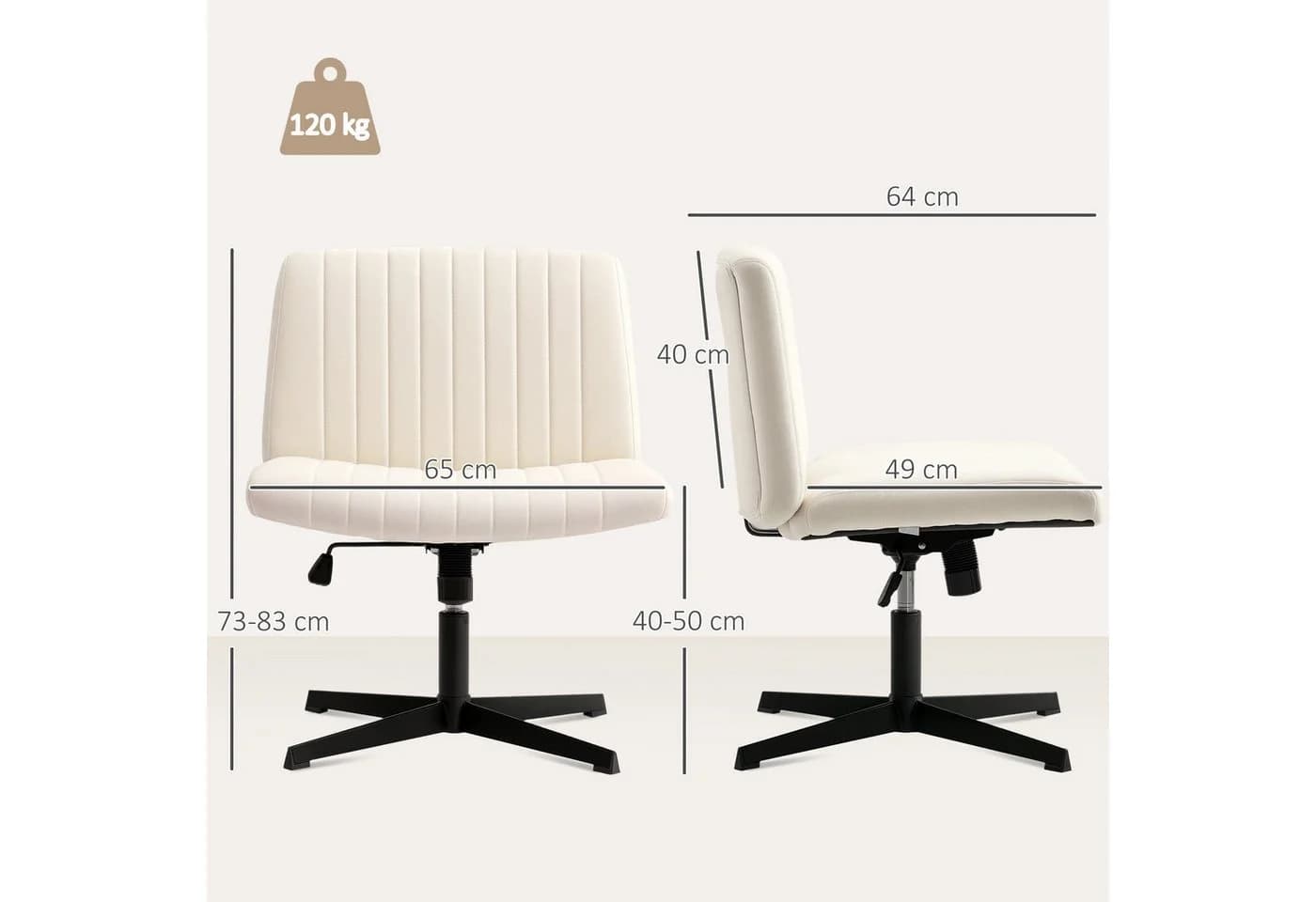 HOMCOM Bürostuhl höhenverstellbar mit Leinenoptik Cremeweiß - Bild 3