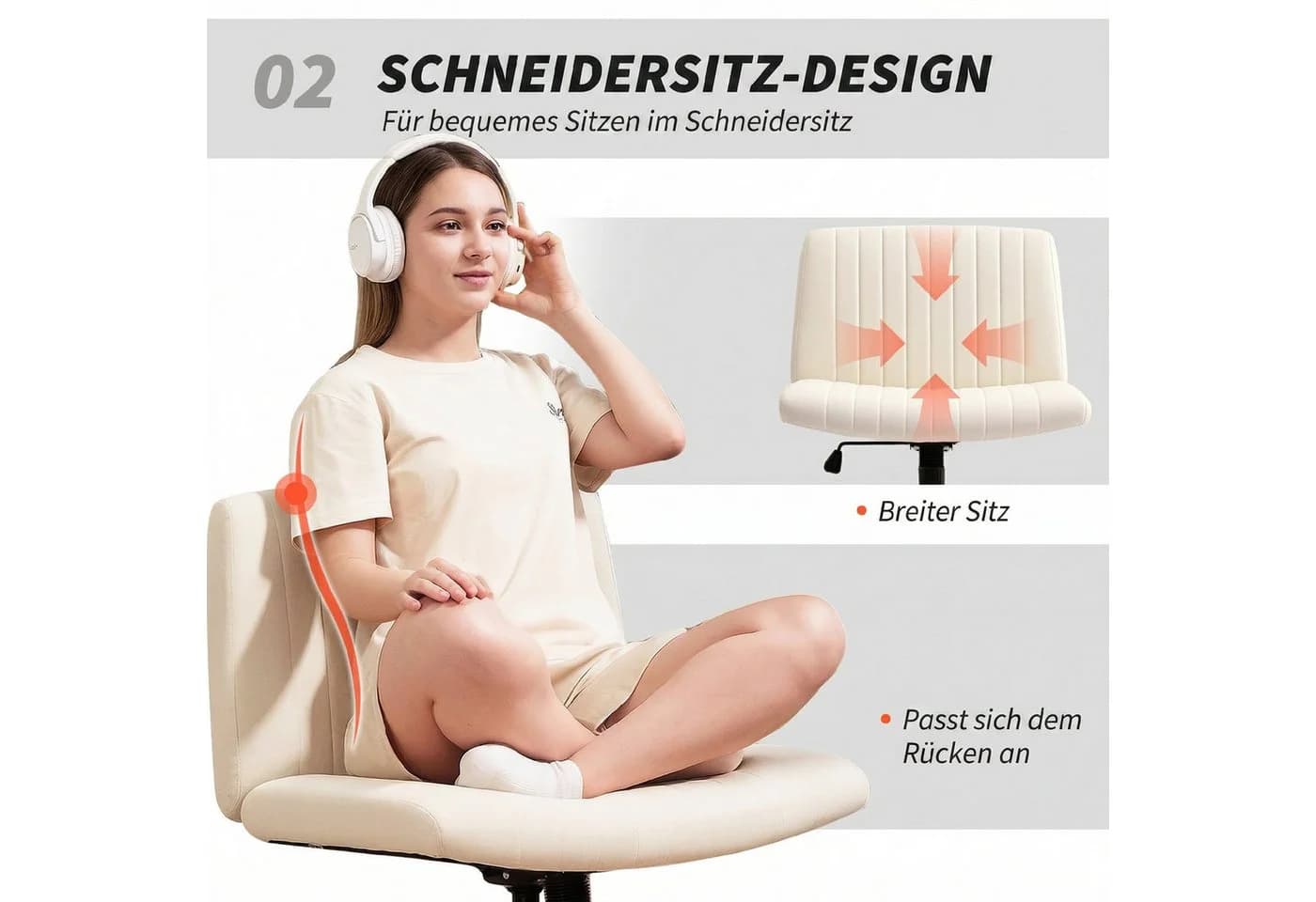HOMCOM Bürostuhl höhenverstellbar mit Leinenoptik Cremeweiß - Bild 5