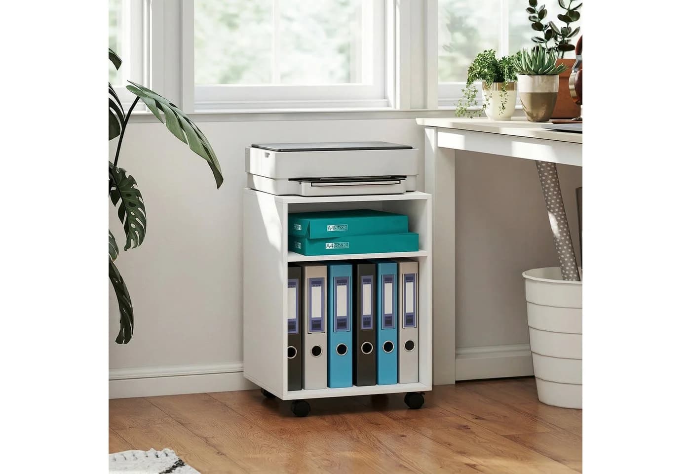 HOMCOM Aktenschrank Druckerhalter Weiß mit Rollen - Bild 2