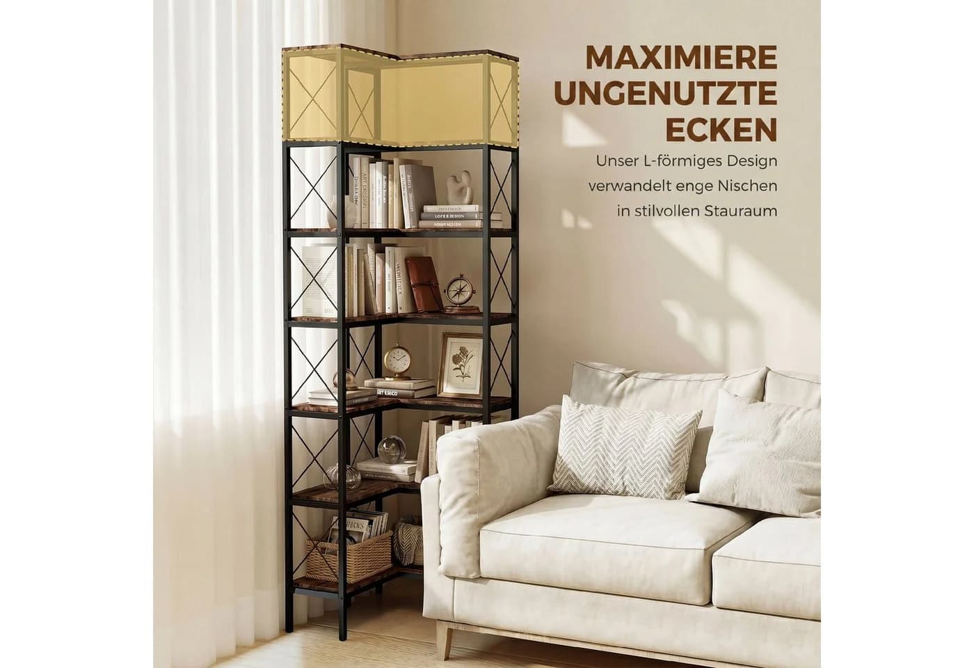HOMCOM Bücherregal Eckregal 6 Ebenen Industrial Rustikal-Braun - Bild 4