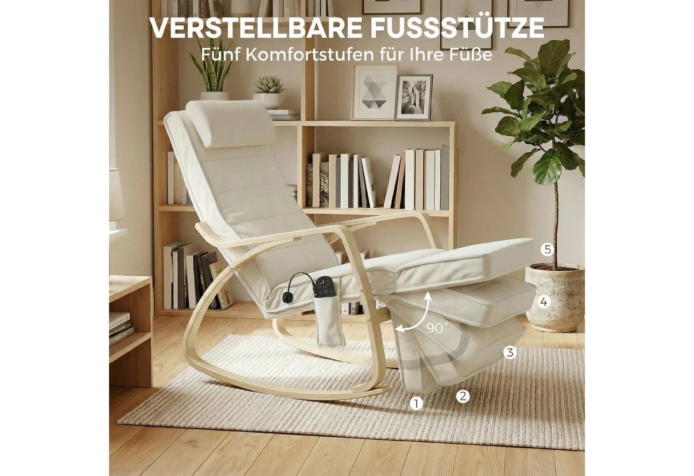 HOMCOM Schaukelstuhl mit Massagefunktion und Heizung, Cremeweiß - Bild 5