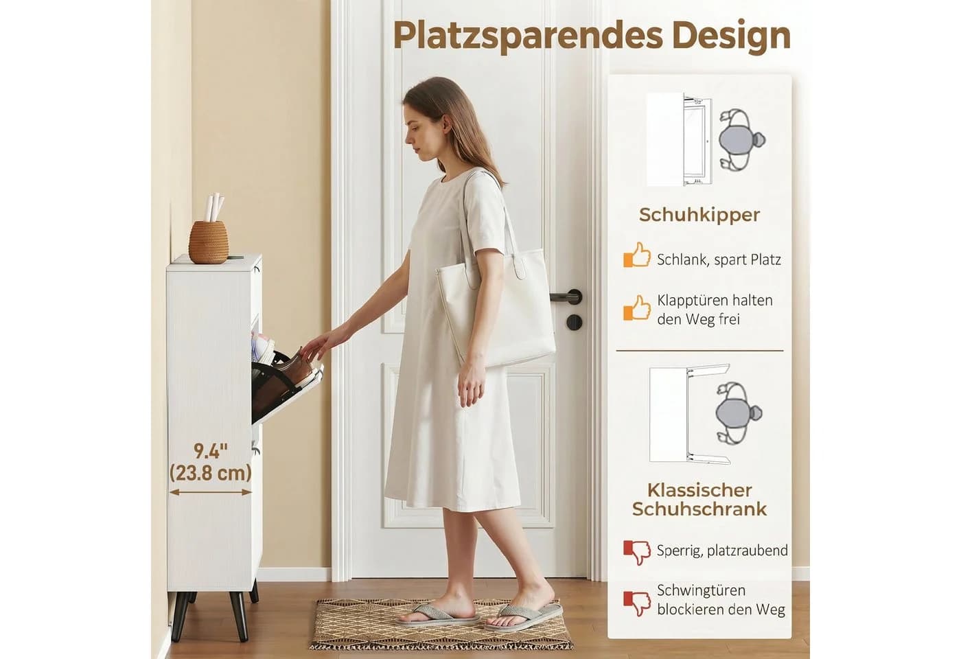 HOMCOM Schuhkipper mit Lederoptik und Soft-Close-Türen Weiß - Bild 5