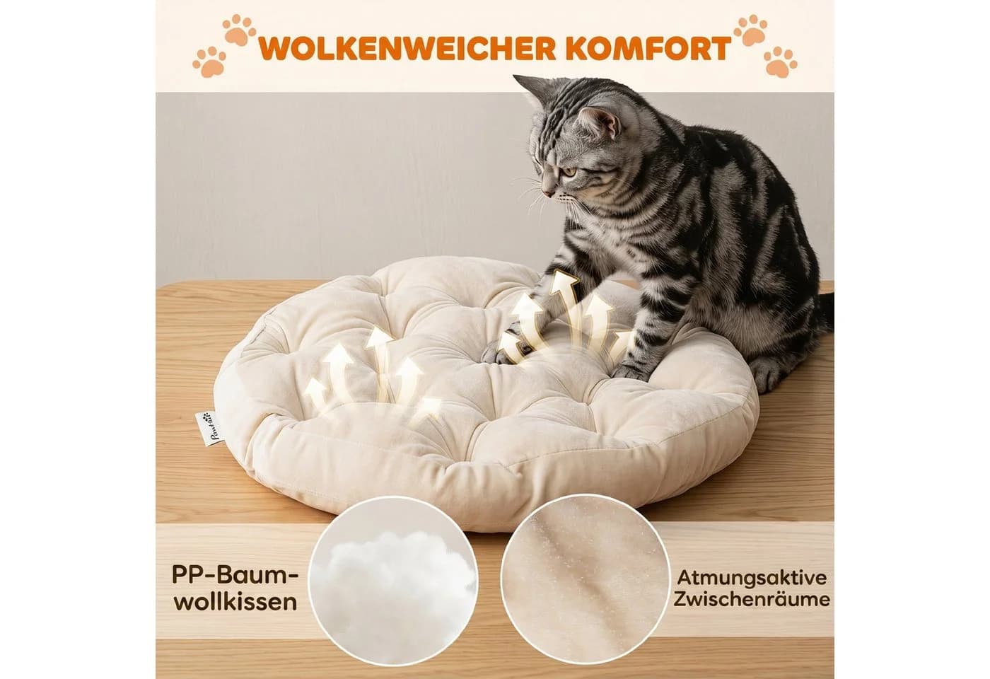 PawHut Katzenbett Ratten mit abnehmbarem Kissen Hellbraun - Bild 5