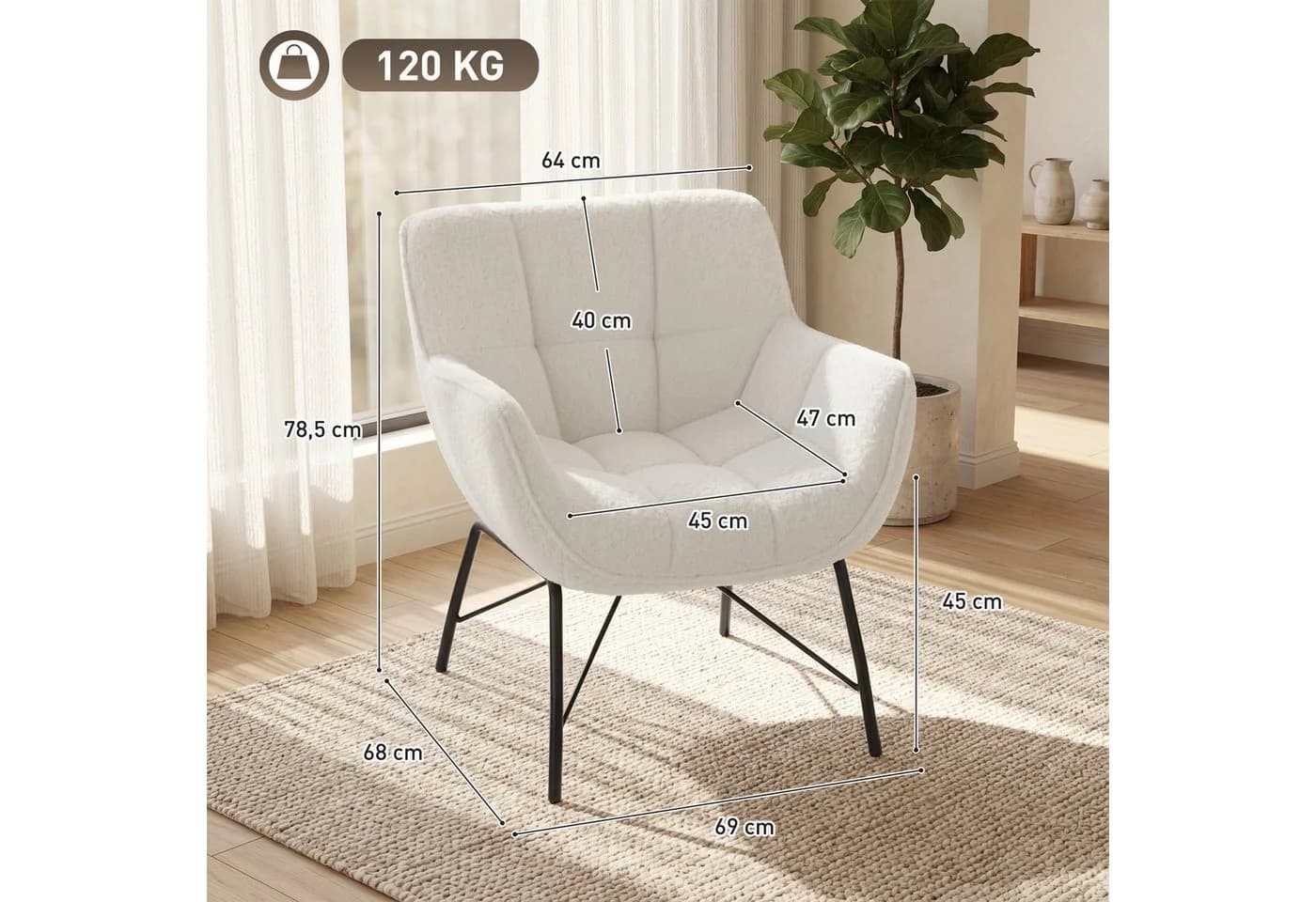 HOMCOM Relaxsessel mit Armlehnen Cremeweiß Schwarz - Bild 3