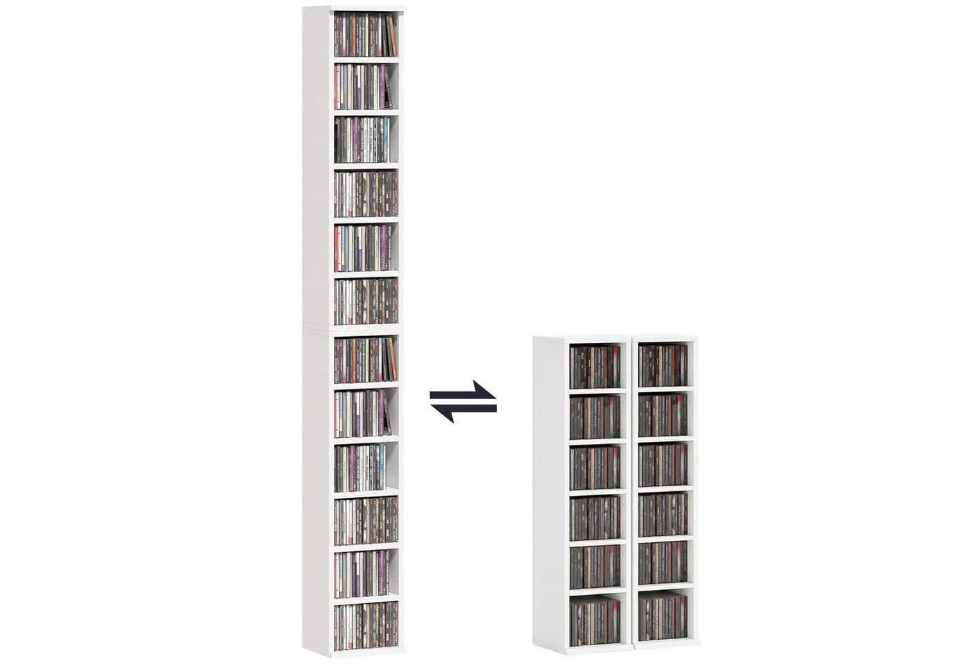 HOMCOM CD-Regal 2-tlg. Weiß mit Kippschutz und verstellbaren Böden