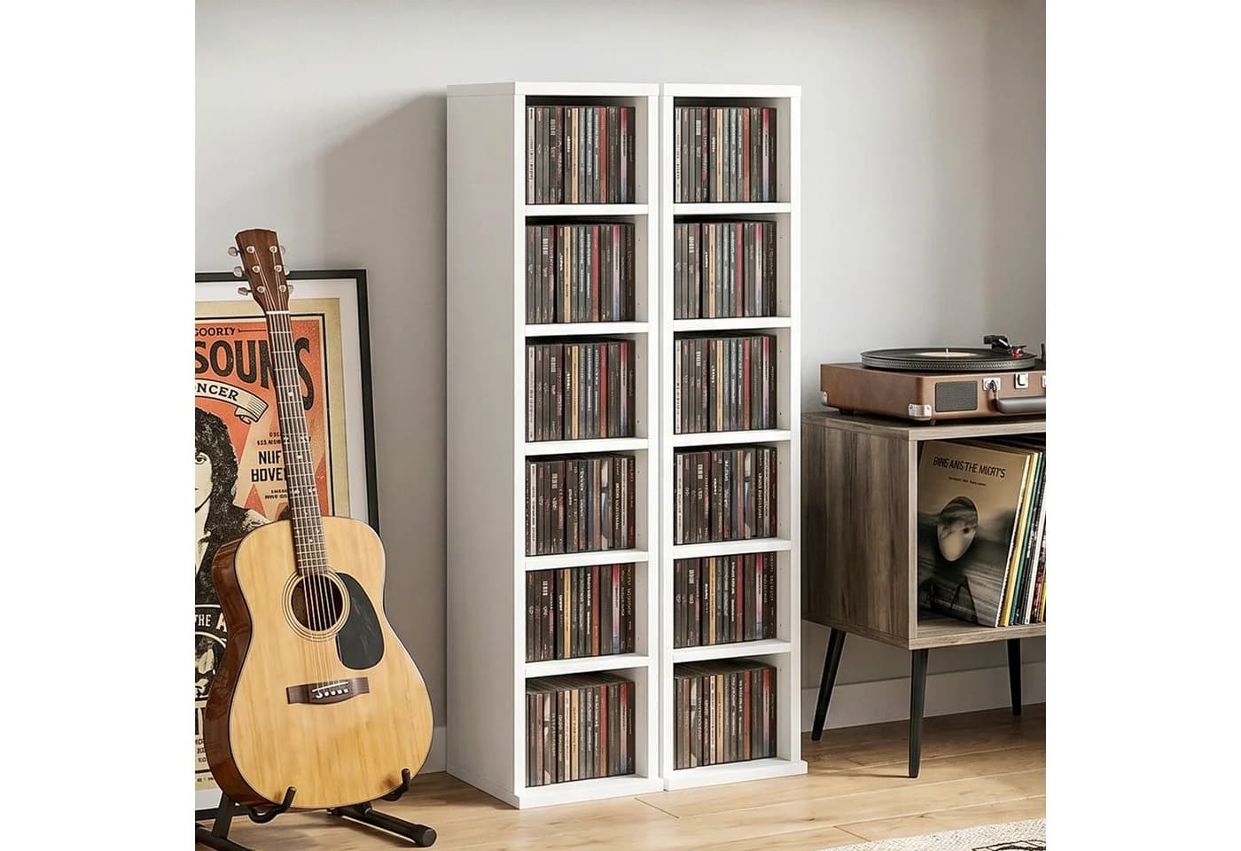 HOMCOM CD-Regal 2-tlg. Weiß mit Kippschutz und verstellbaren Böden - Bild 2