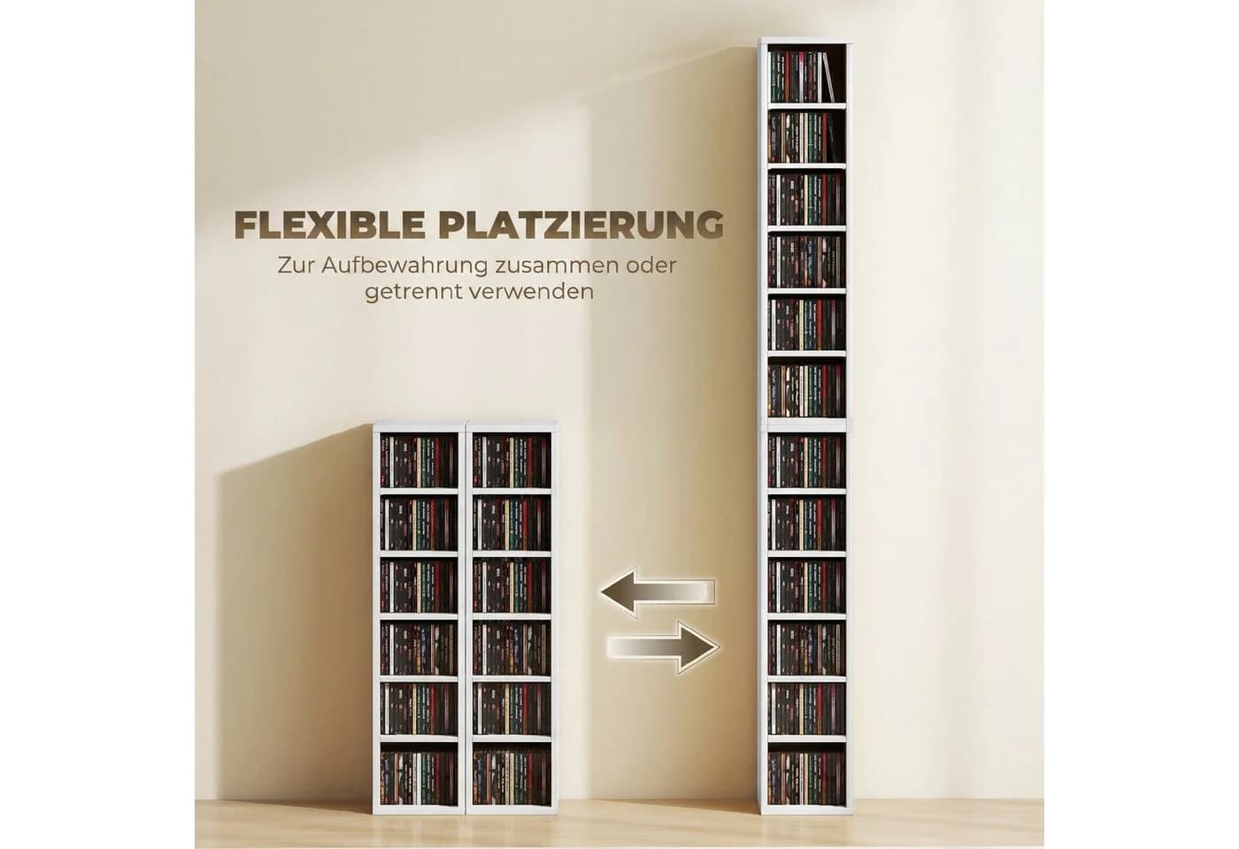 HOMCOM CD-Regal 2-tlg. Weiß mit Kippschutz und verstellbaren Böden - Bild 5
