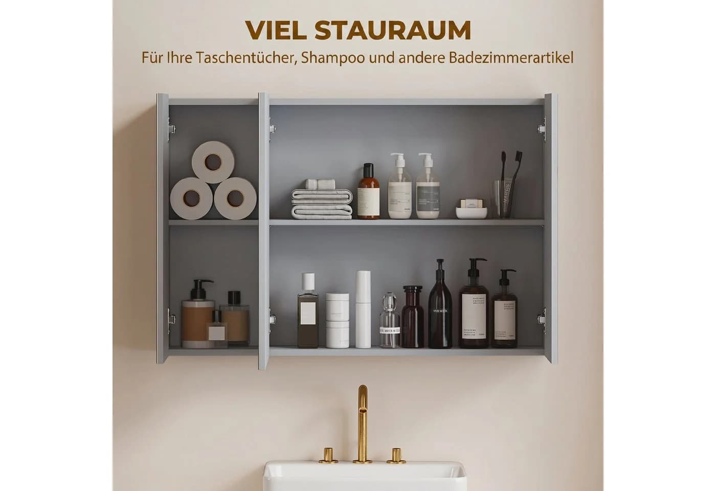 Kleankin Spiegelschrank Grau mit Verstellbaren Regalen - Bild 5