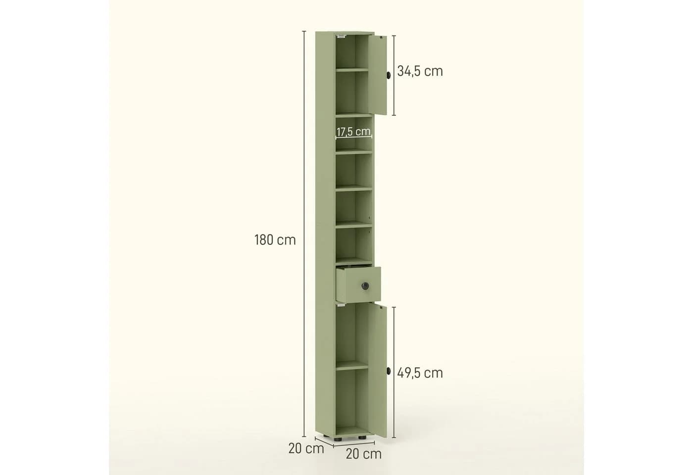 Kleankin Badhochschrank Grün mit Schublade & Verstellbaren Regalen - Bild 3