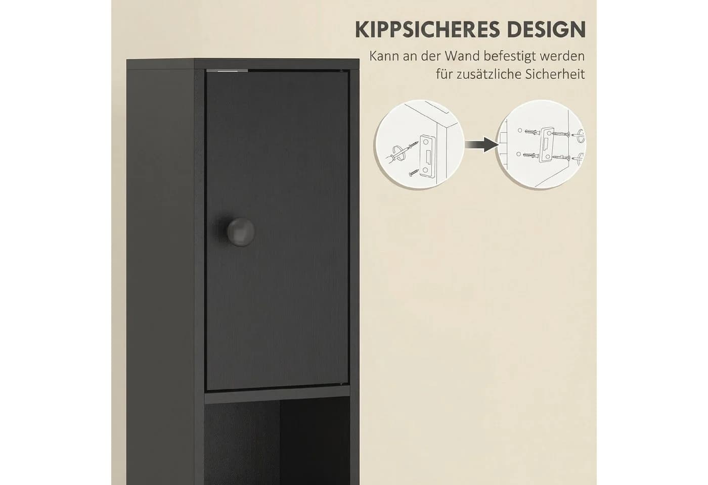 Kleankin Badkommode Hochschrank Schwarz mit Schublade & verstellbaren Regalen - Bild 5