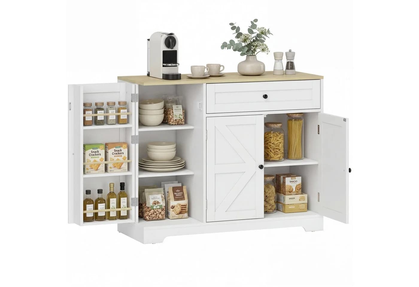 HOMCOM Sideboard Buffetschrank Weiß Landhausstil