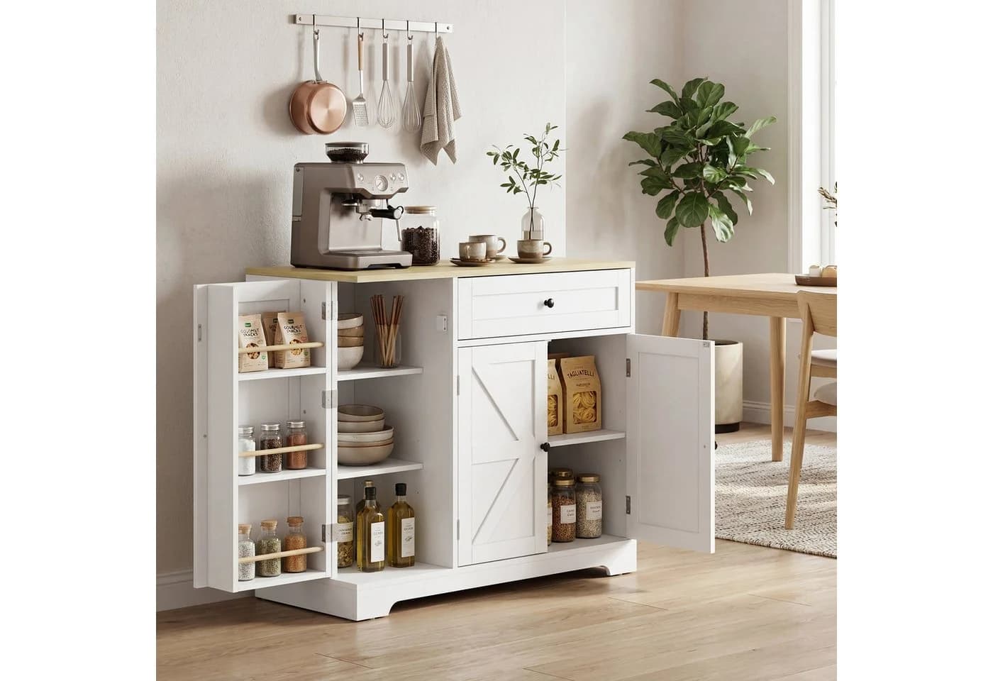 HOMCOM Sideboard Buffetschrank Weiß Landhausstil - Bild 2