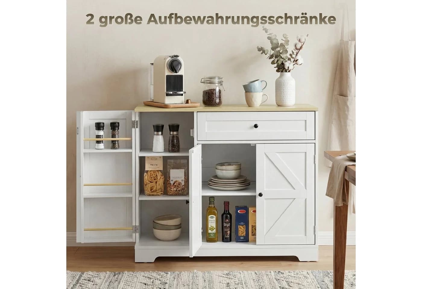 HOMCOM Sideboard Buffetschrank Weiß Landhausstil - Bild 4