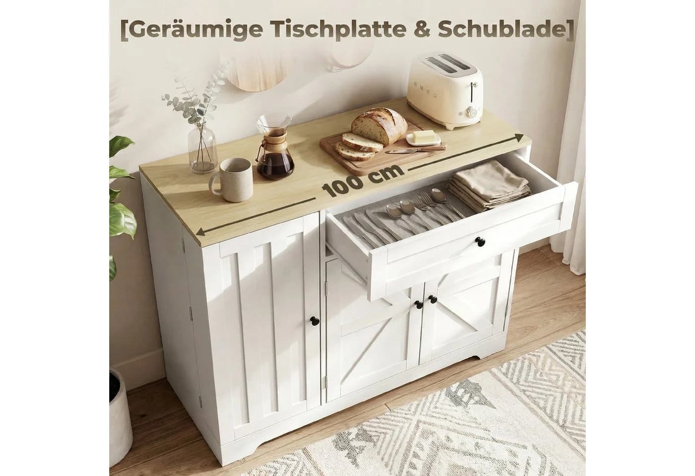 HOMCOM Sideboard Buffetschrank Weiß Landhausstil - Bild 5