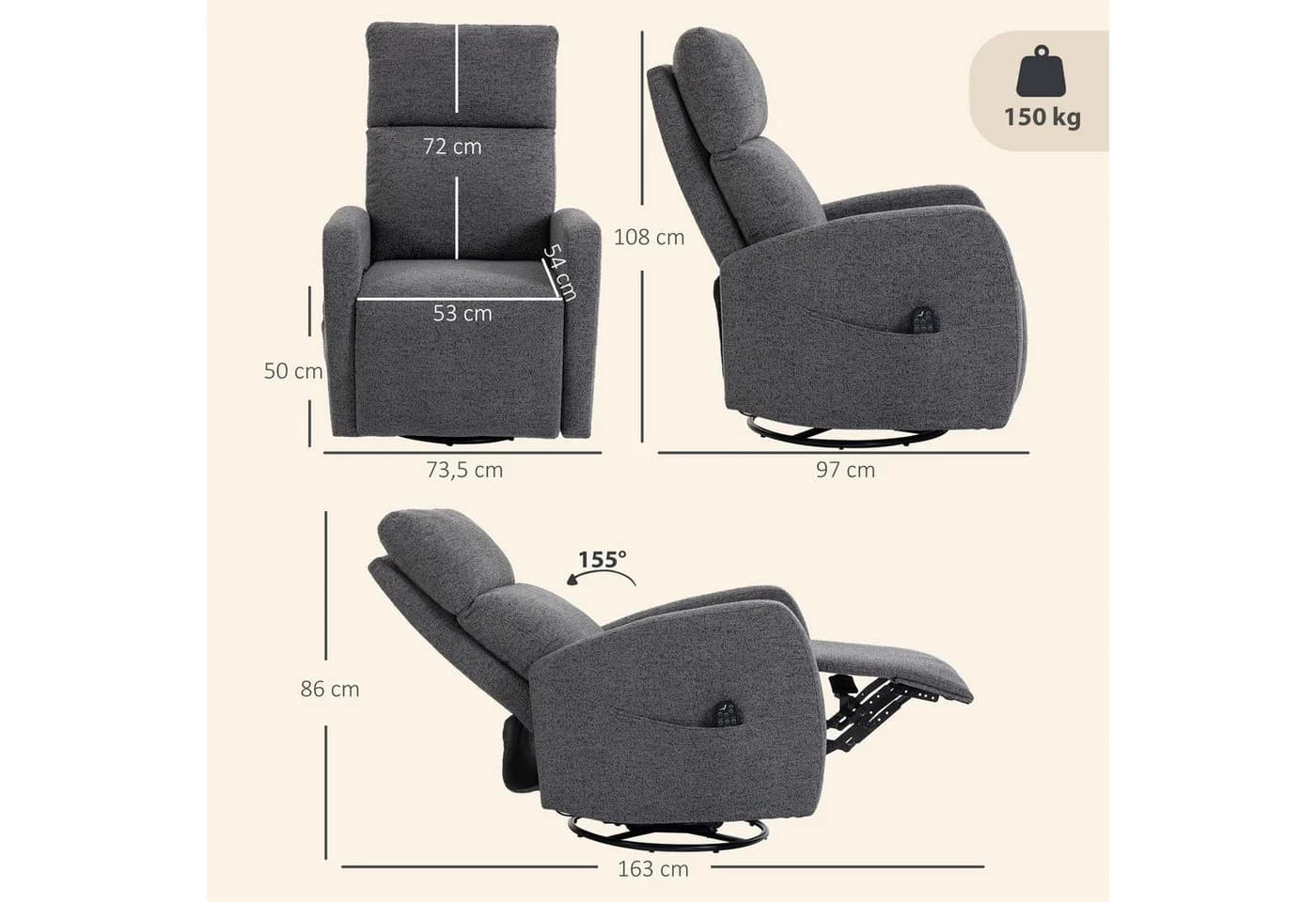 HOMCOM Massagesessel mit Wärme und Vibration Dunkelgrau Chenille - Bild 3