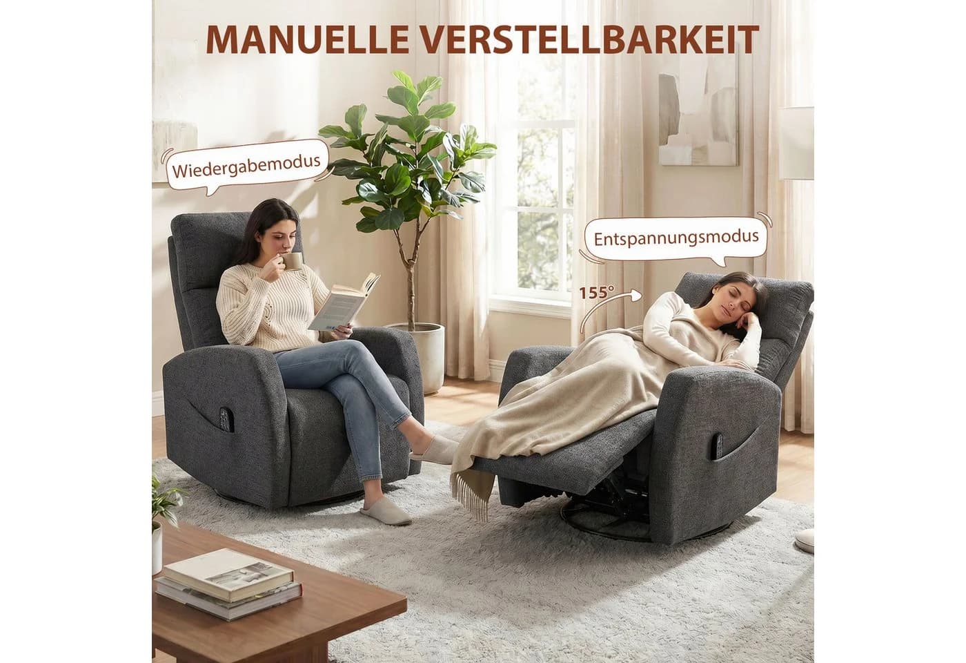HOMCOM Massagesessel mit Wärme und Vibration Dunkelgrau Chenille - Bild 5