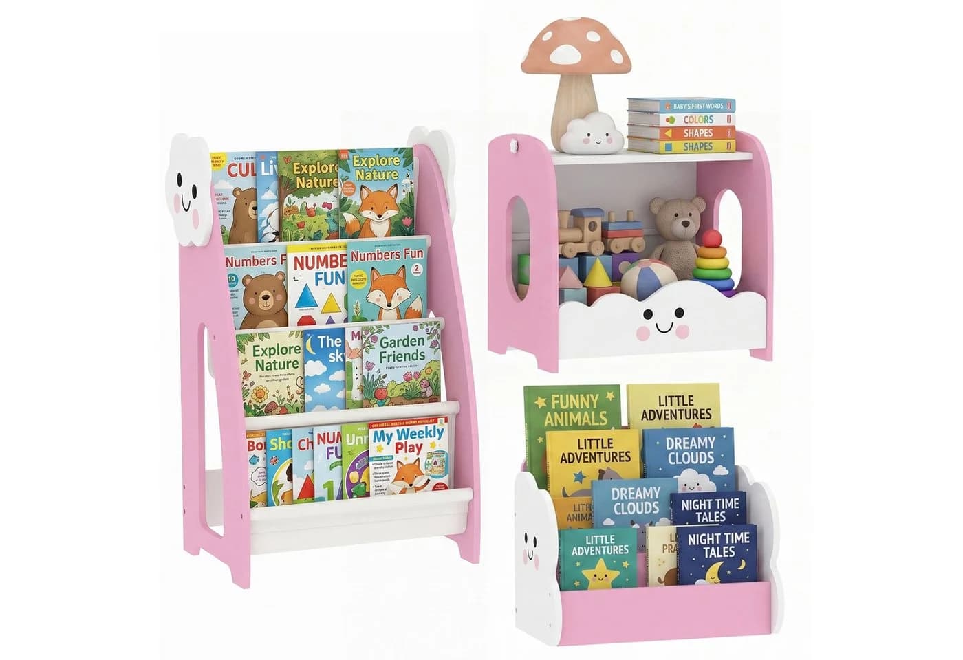 AIYAPLAY Kinderregal Set 3-tlg. Rosa Weiß mit Nachttisch - Bild 2