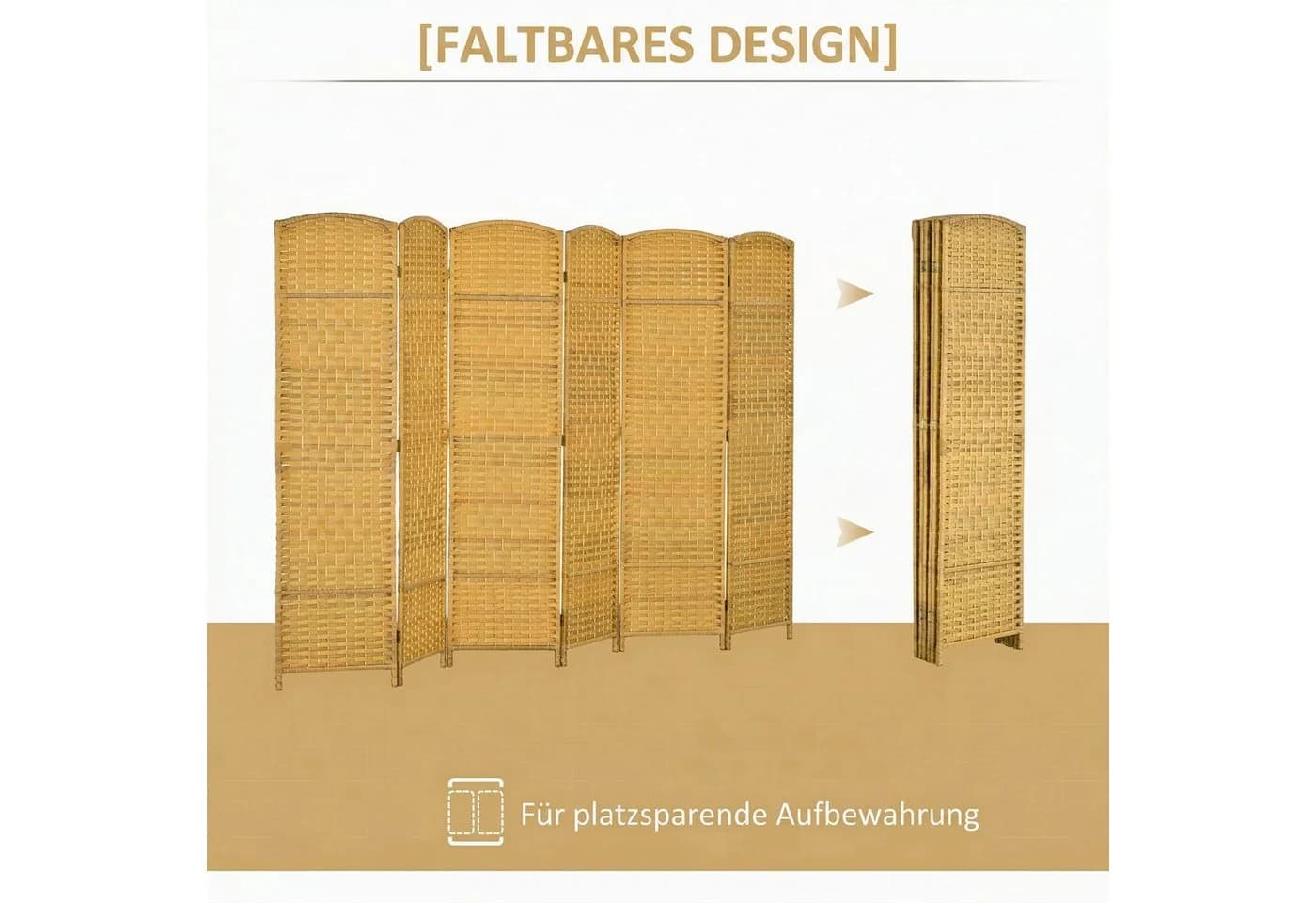 HOMCOM Paravent Faltbar Raumteiler Naturholz - Bild 4