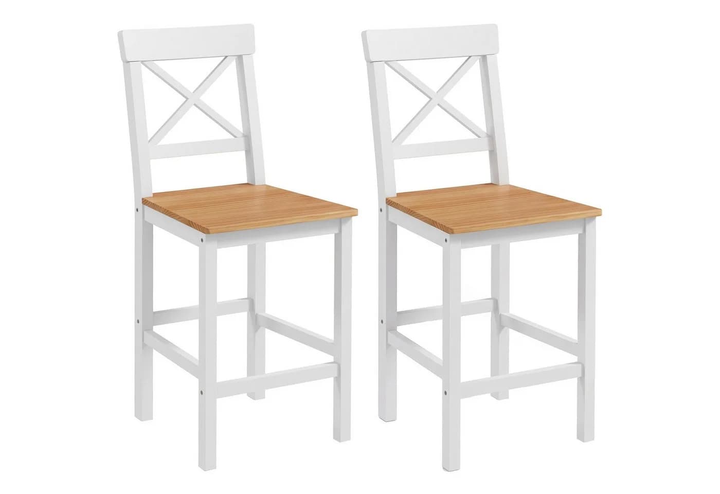 HOMCOM Barhocker 2er Set Landhaus Kiefernholz Natur/Weiß
