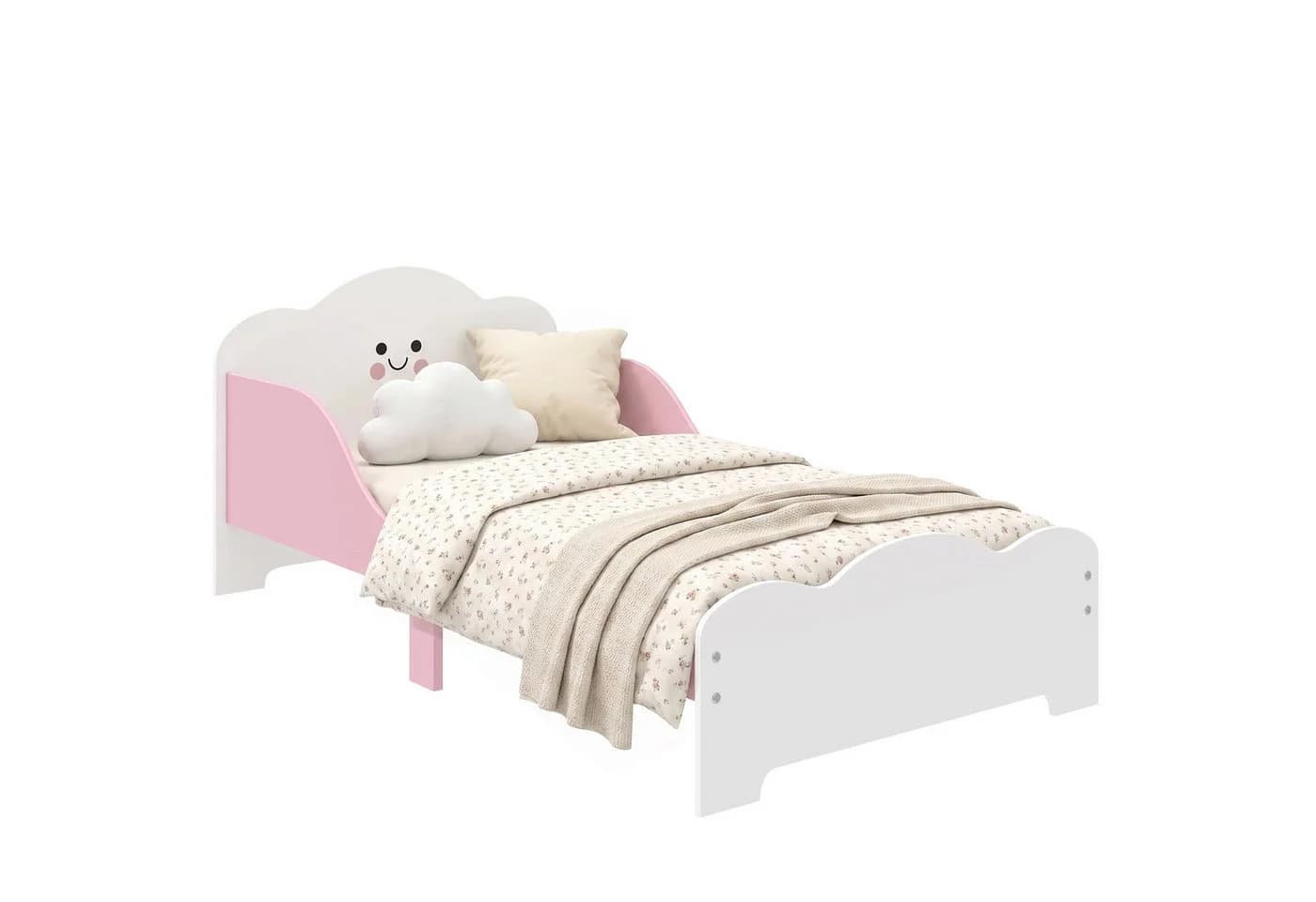AIYAPLAY Kinderbett Rosa Weiß mit Schutzgitter Montessori Design
