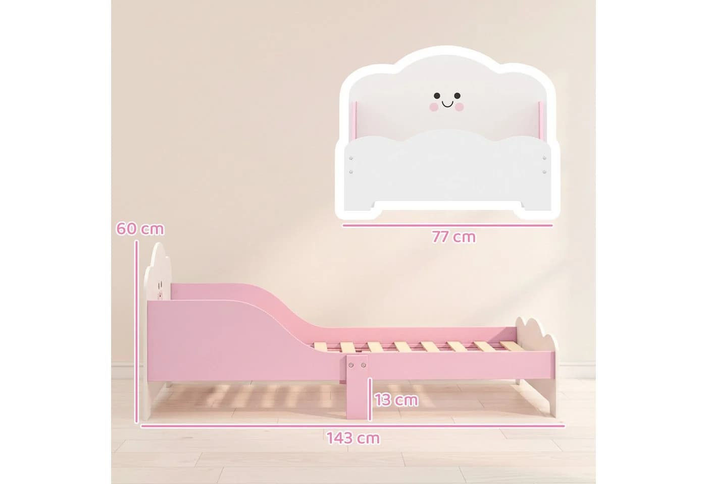 AIYAPLAY Kinderbett Rosa Weiß mit Schutzgitter Montessori Design - Bild 3