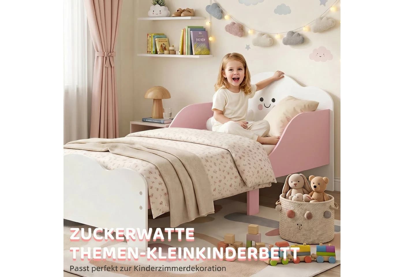 AIYAPLAY Kinderbett Rosa Weiß mit Schutzgitter Montessori Design - Bild 4