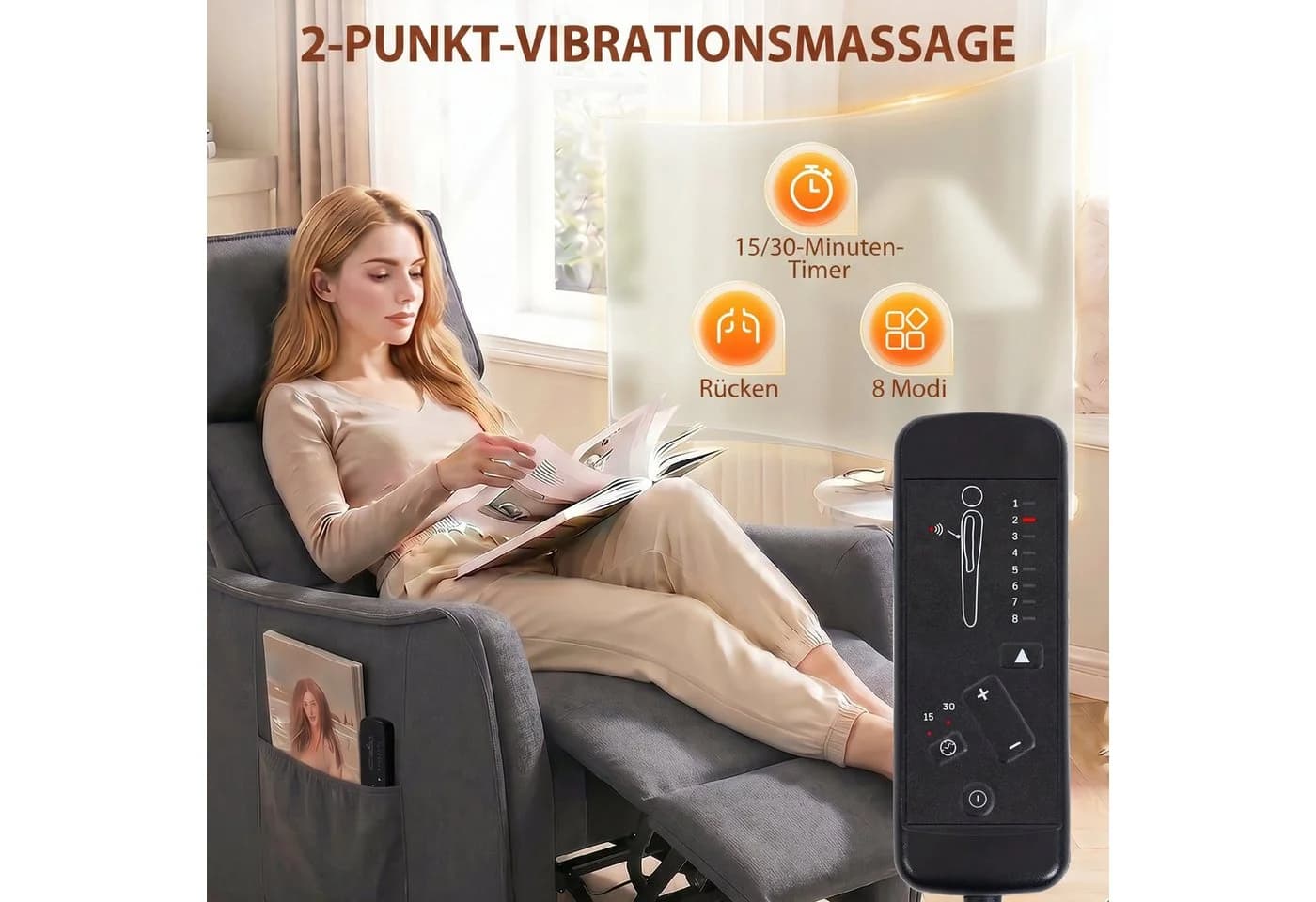 HOMCOM Massagesessel Fernsehsessel Grau mit Massagefunktion und Liegefunktion - Bild 4