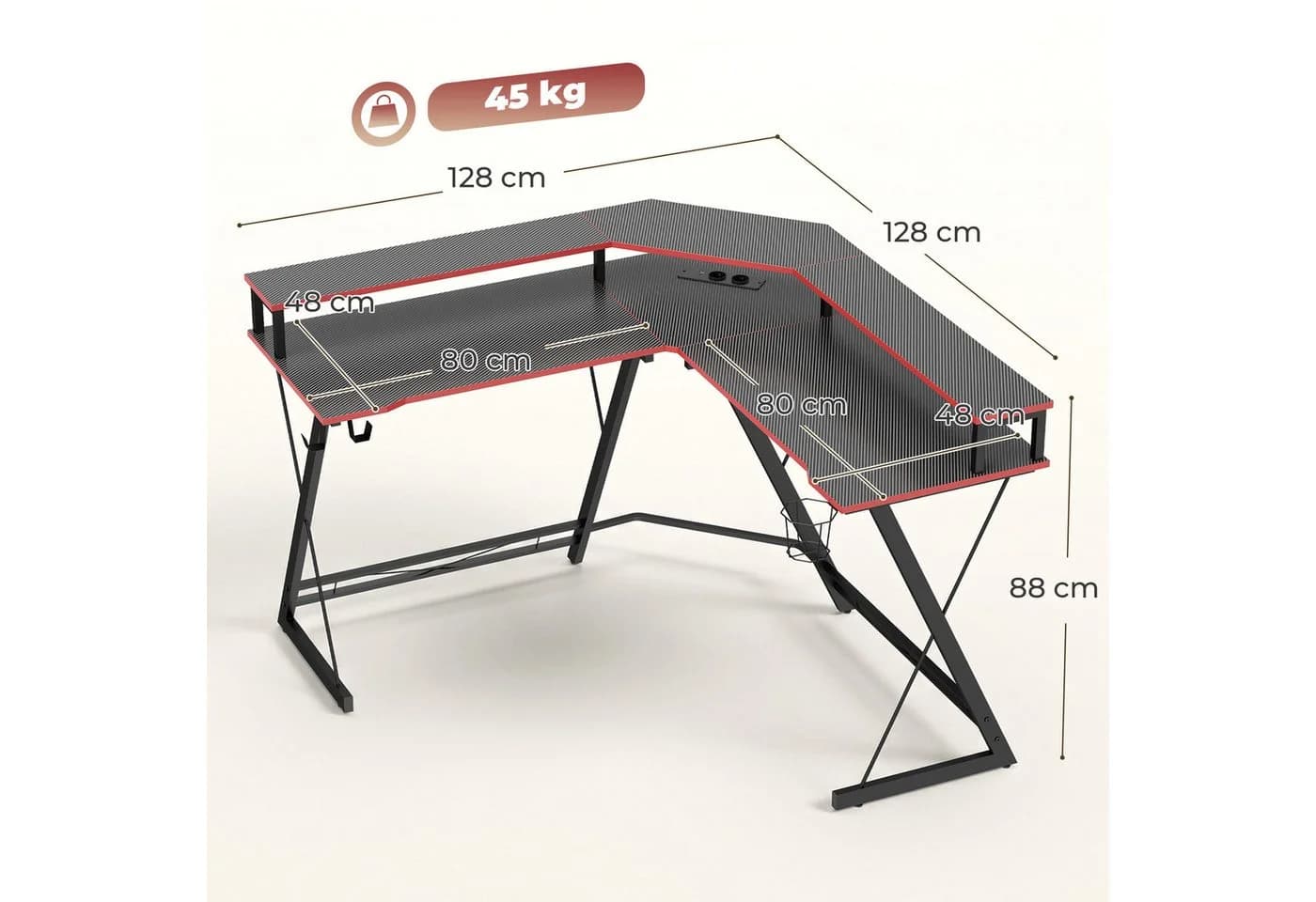 HOMCOM Eckschreibtisch Schwarz mit Steckdosen & USB - Bild 3