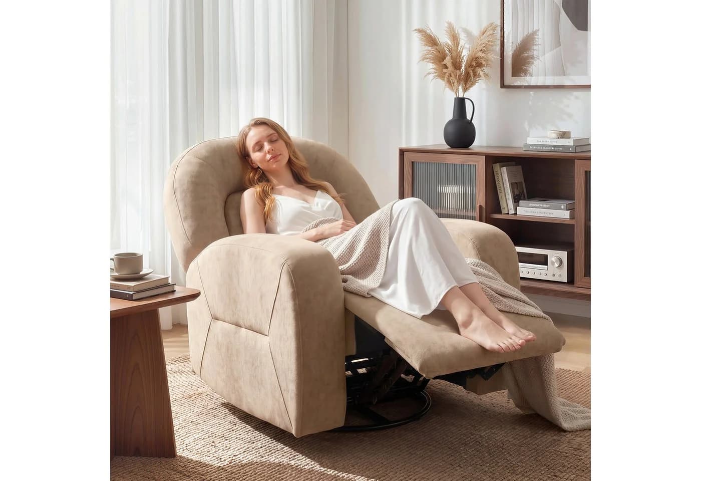 HOMCOM Relaxsessel mit Liege- und Drehfunktion, Samt-Optik Braun - Bild 2
