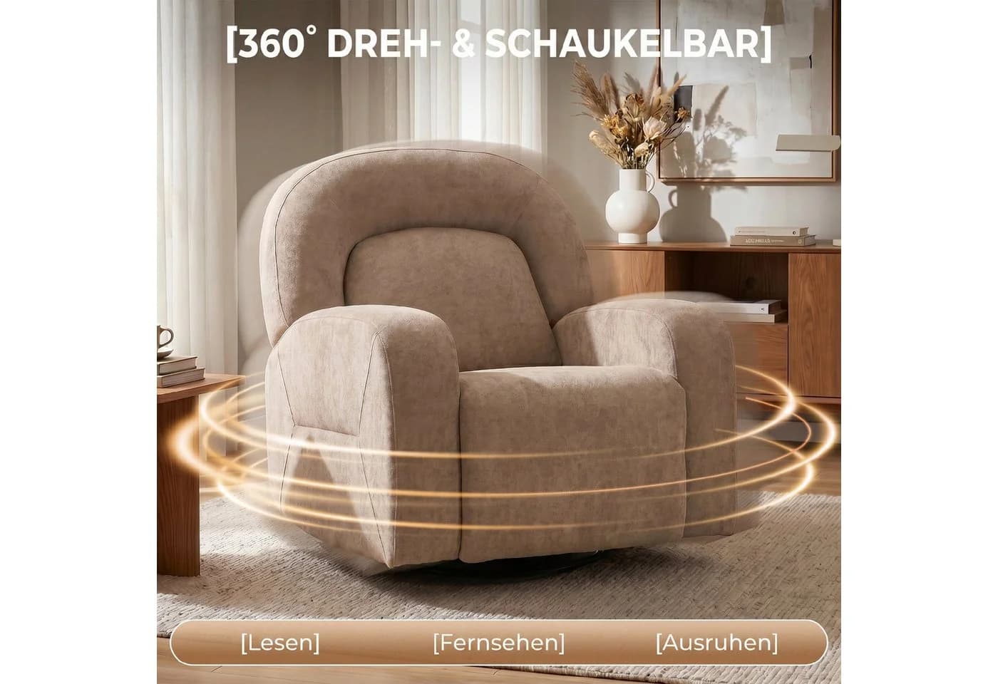 HOMCOM Relaxsessel mit Liege- und Drehfunktion, Samt-Optik Braun - Bild 5
