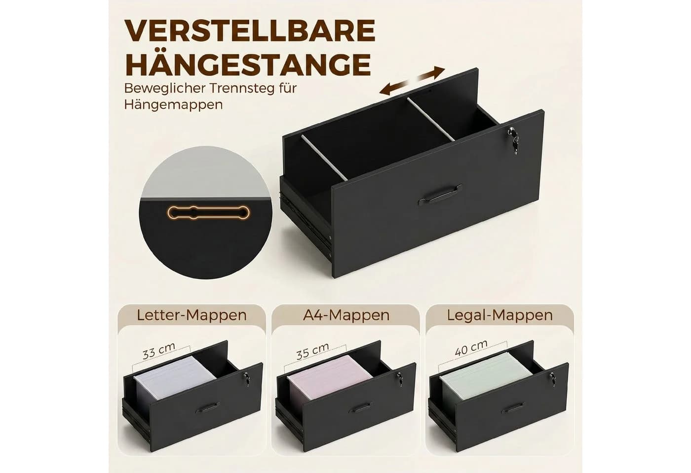 HOMCOM Aktenschrank Schwarz mit 2 Schubladen & 3 Fächern - Bild 5