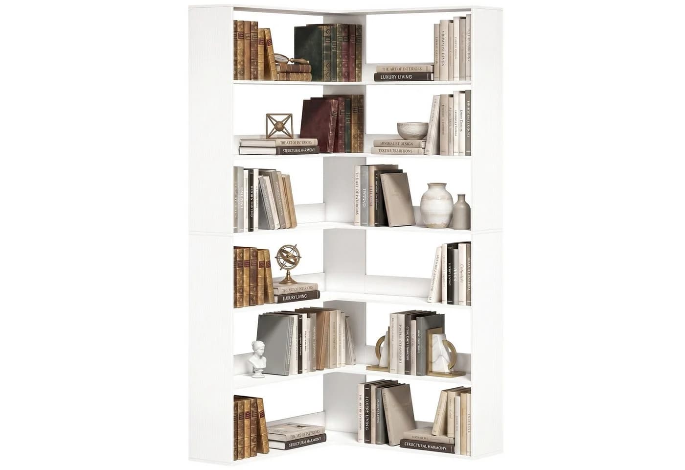 HOMCOM Bücherregal L-förmig 7 Ebenen Weiß Holzoptik