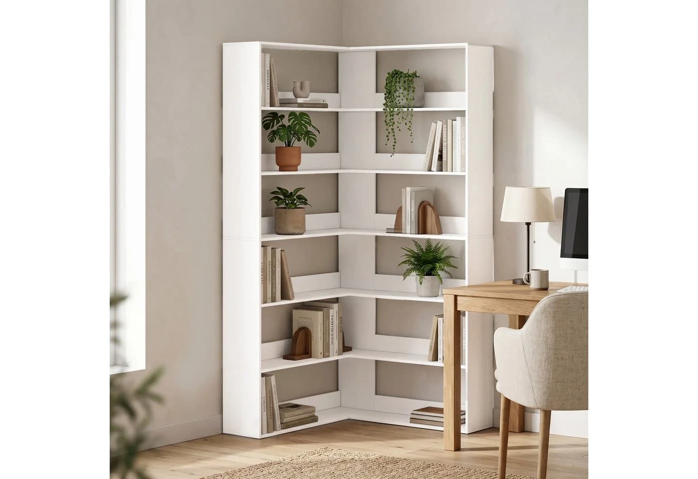 HOMCOM Bücherregal L-förmig 7 Ebenen Weiß Holzoptik - Bild 2