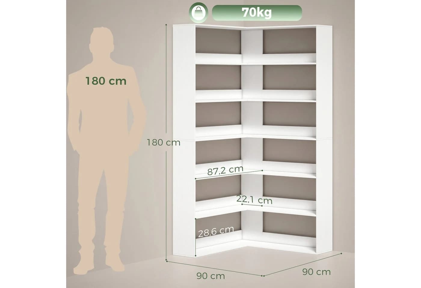 HOMCOM Bücherregal L-förmig 7 Ebenen Weiß Holzoptik - Bild 3