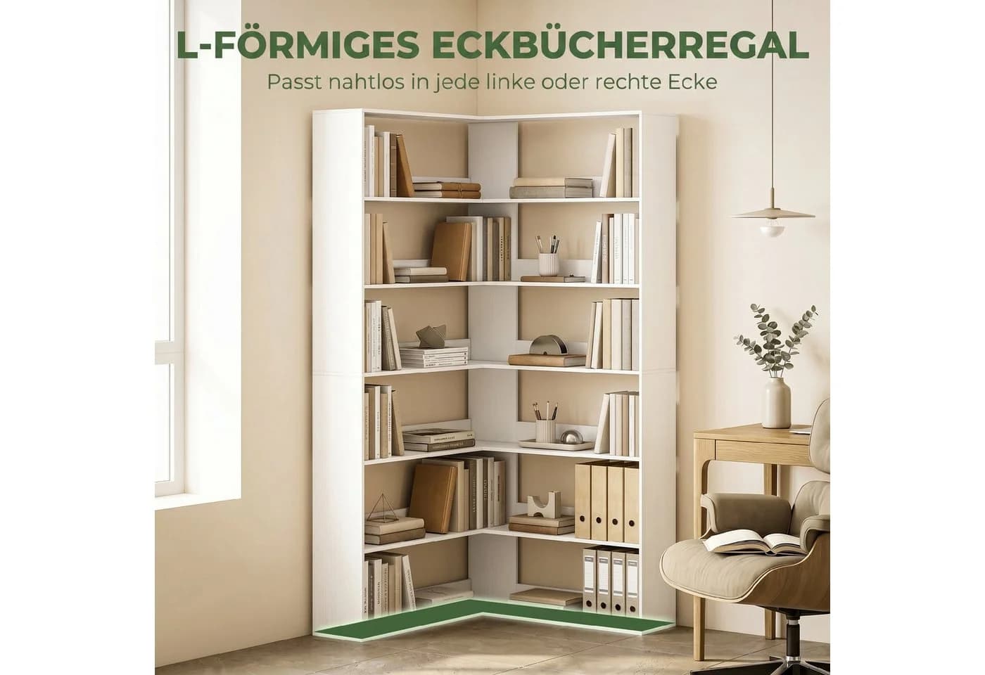 HOMCOM Bücherregal L-förmig 7 Ebenen Weiß Holzoptik - Bild 4
