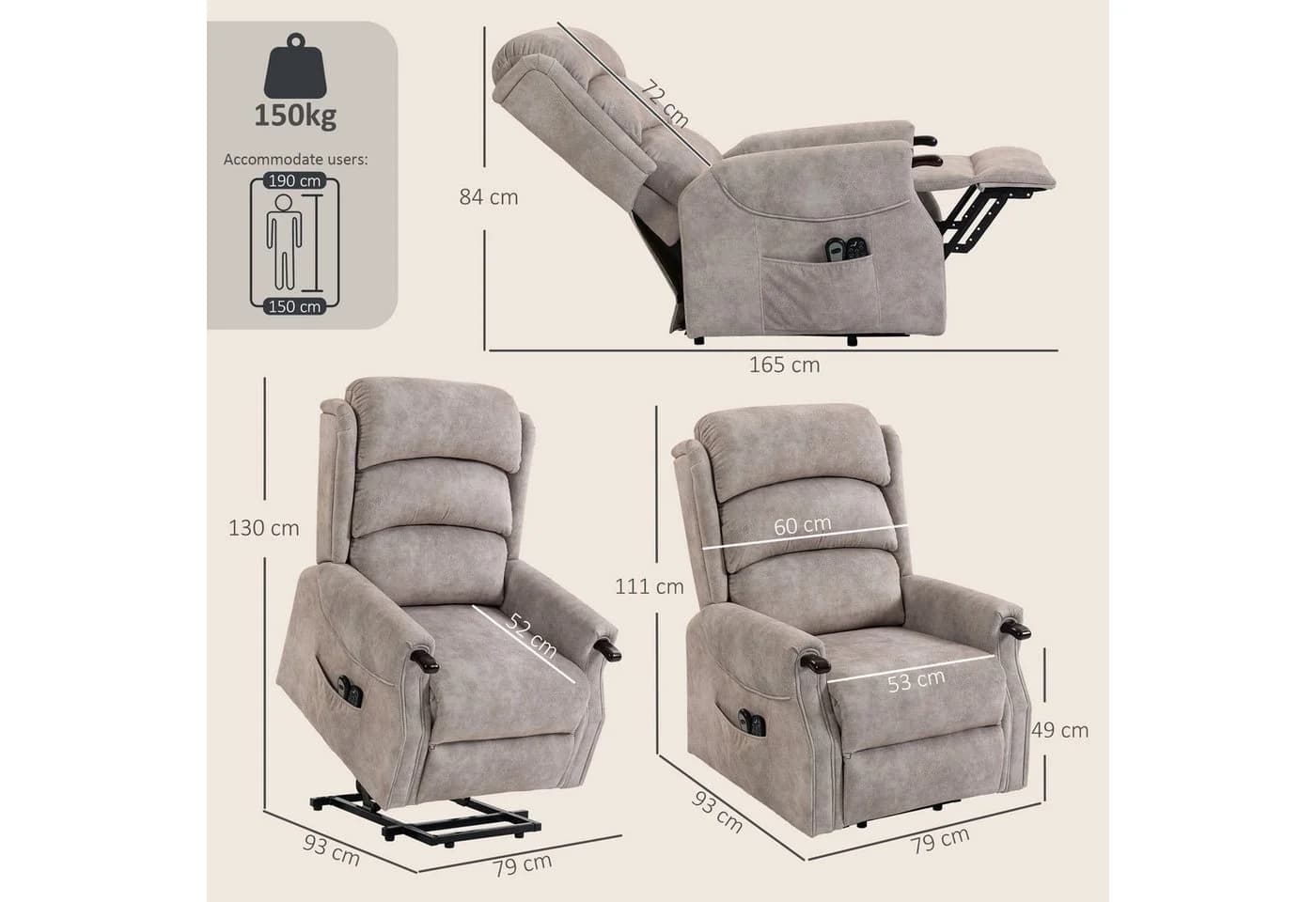 HOMCOM Relaxsessel Hellgrau Elektrische Aufstehhilfe Massage - Bild 3