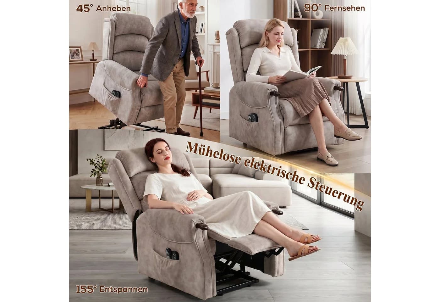 HOMCOM Relaxsessel Hellgrau Elektrische Aufstehhilfe Massage - Bild 4