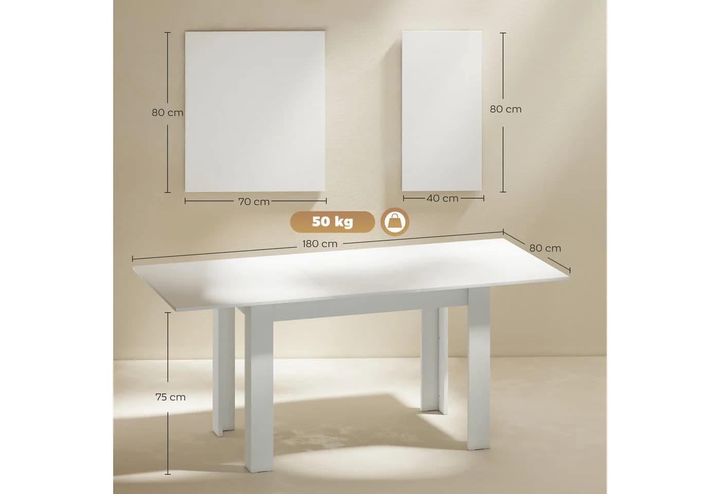 HOMCOM Ausziehbarer Esstisch Weiß MDF - Bild 3