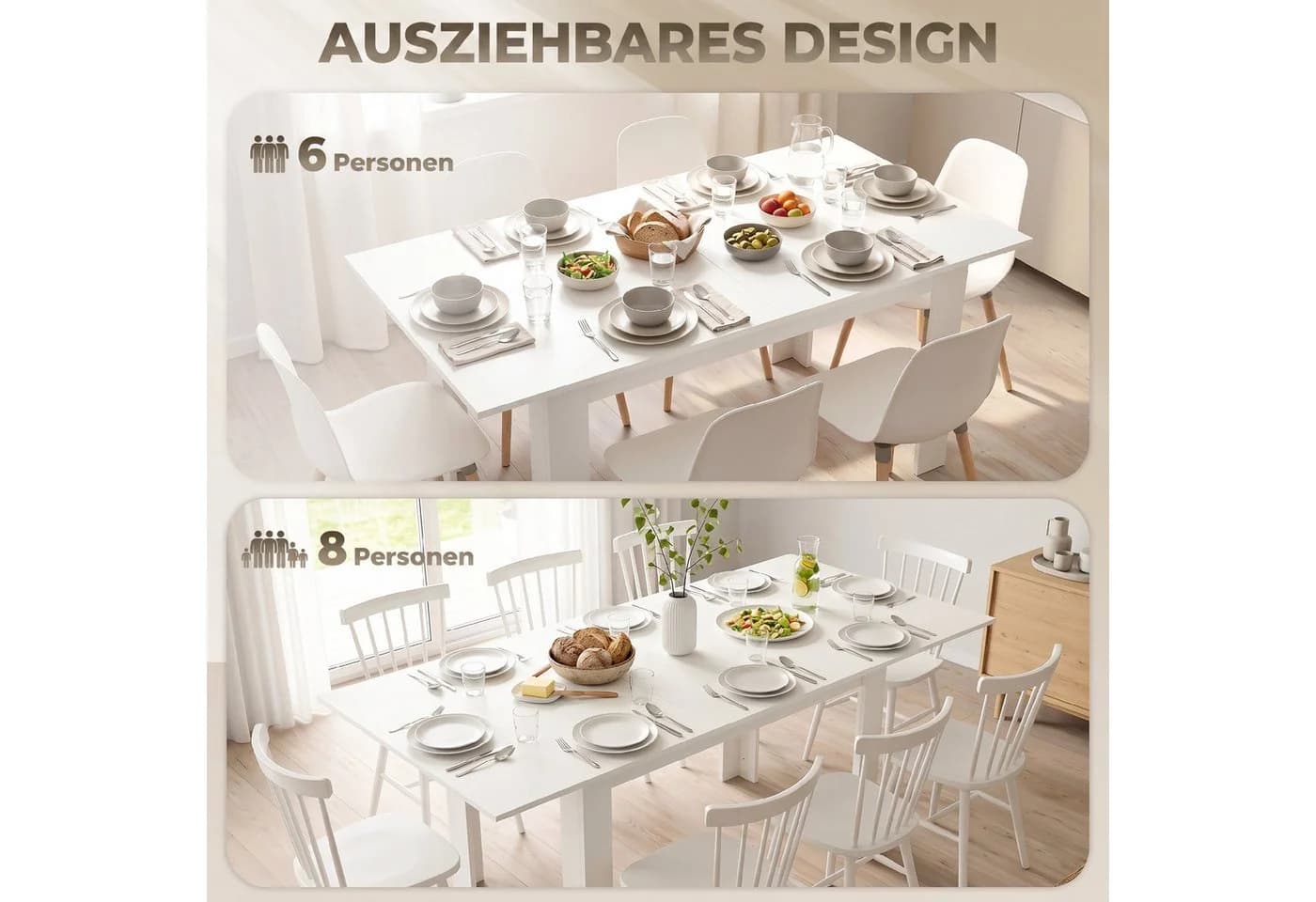 HOMCOM Ausziehbarer Esstisch Weiß MDF - Bild 4