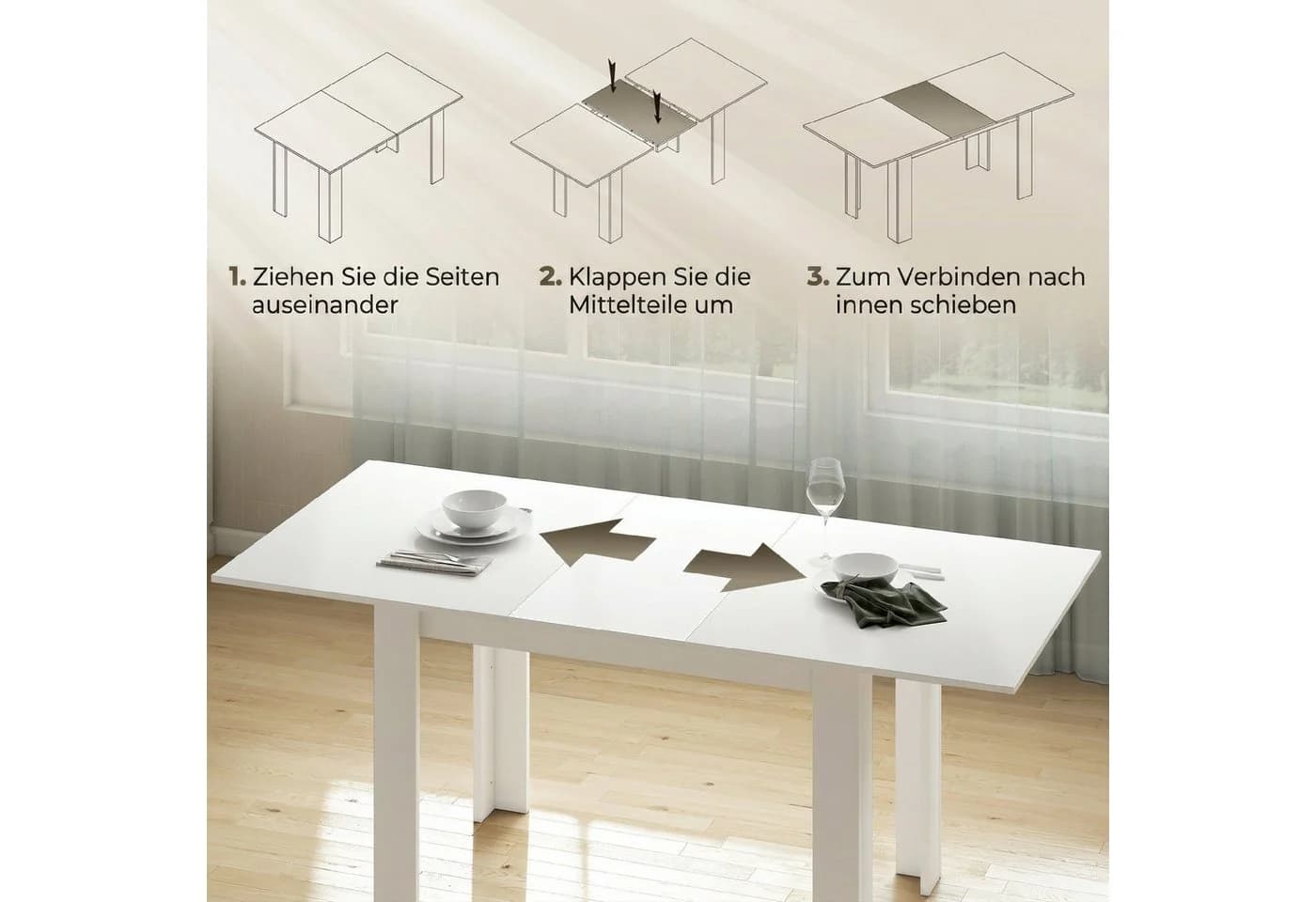 HOMCOM Ausziehbarer Esstisch Weiß MDF - Bild 5