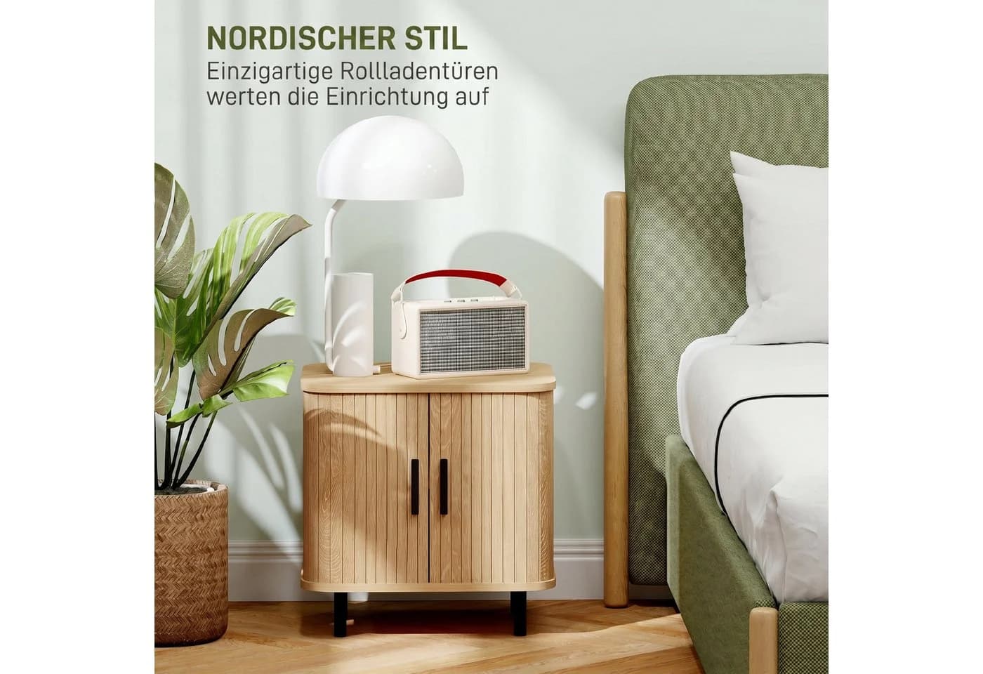 HOMCOM Nachttisch mit Schiebetür Beistelltisch Eiche - Bild 4
