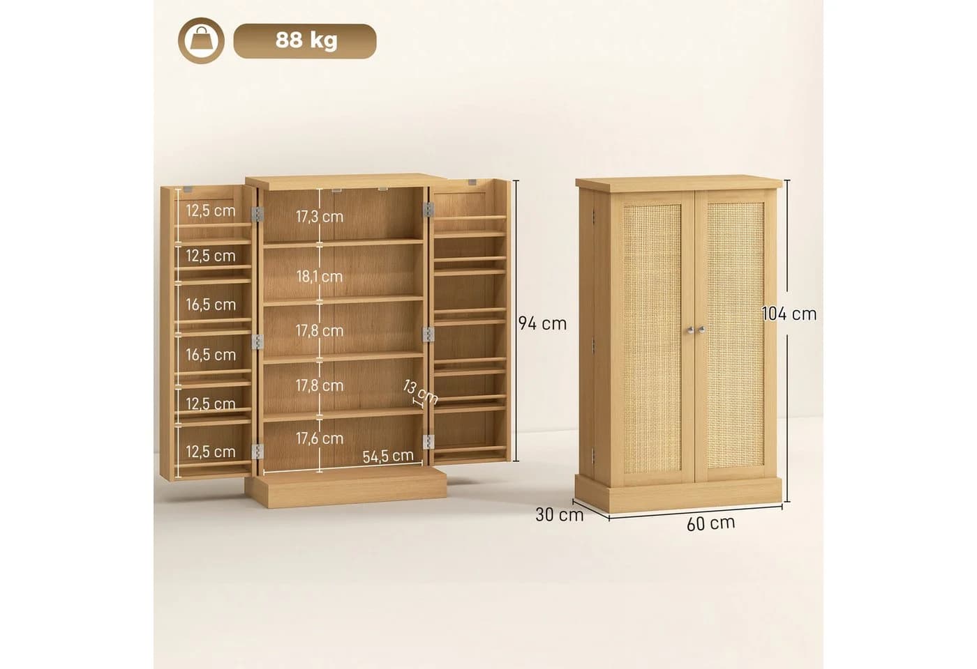 HOMCOM Hochschrank Vitrinenschrank mit Rattanoptik und 12 Gewürzfächern - Bild 3