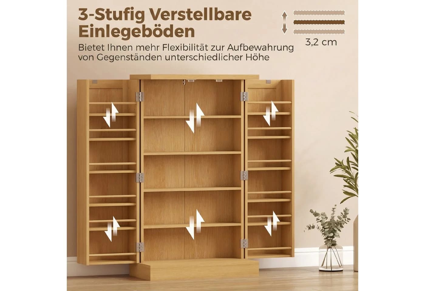 HOMCOM Hochschrank Vitrinenschrank mit Rattanoptik und 12 Gewürzfächern - Bild 5