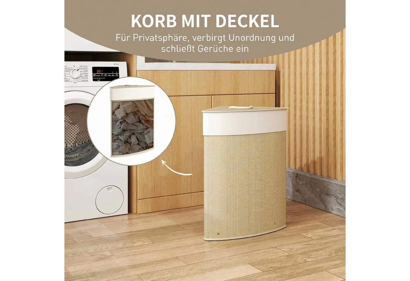 HOMCOM Wäschekorb Bambus mit Deckel und abnehmbarem Beutel - Bild 5