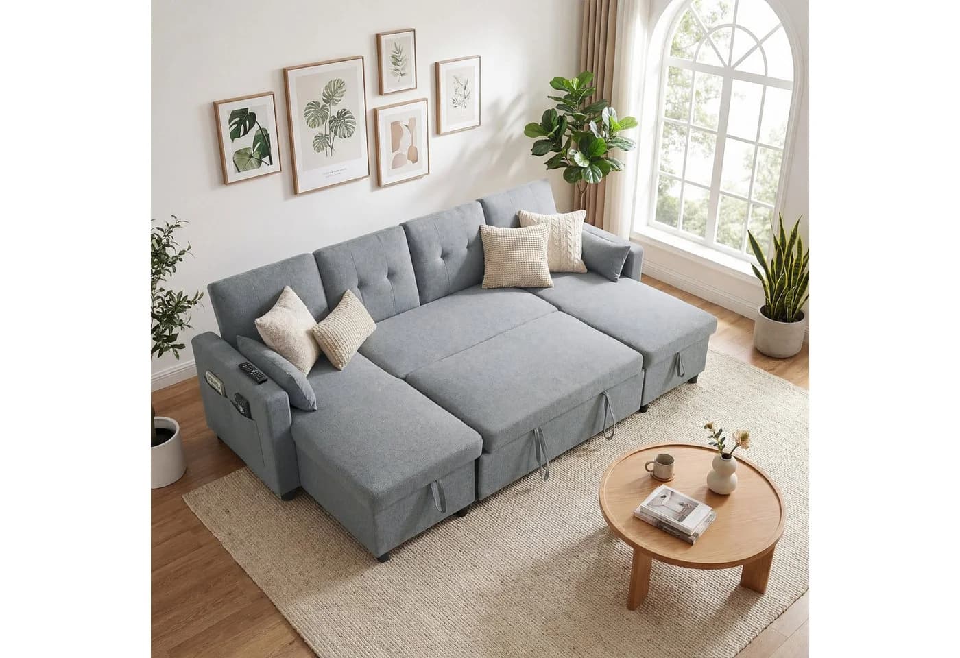 HOMCOM Ecksofa mit Schlaffunktion und Stauraum Grau - Bild 2