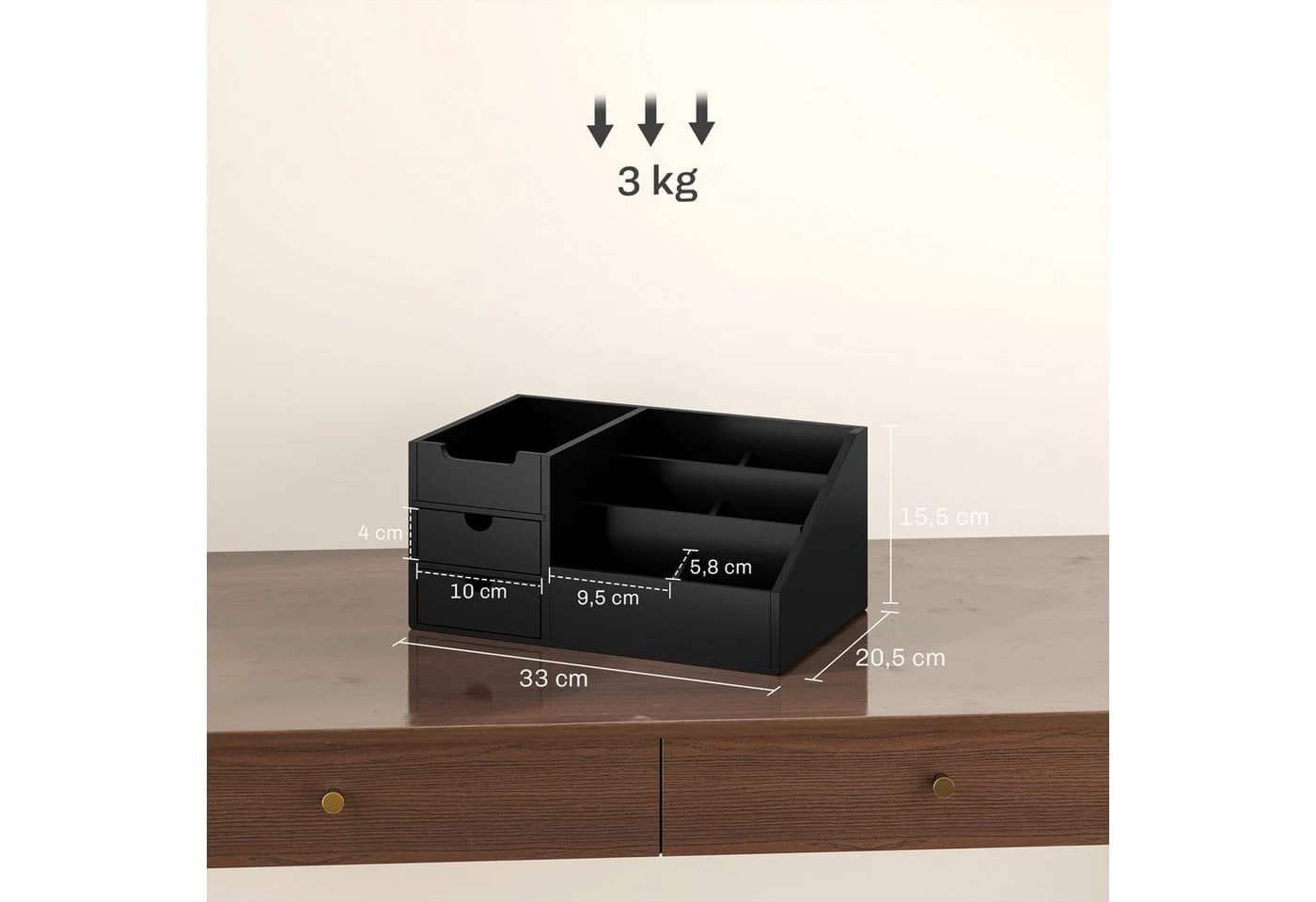 HOMCOM Schreibtischorganizer Schwarz mit 2 Schubladen und 7 Fächern - Bild 3