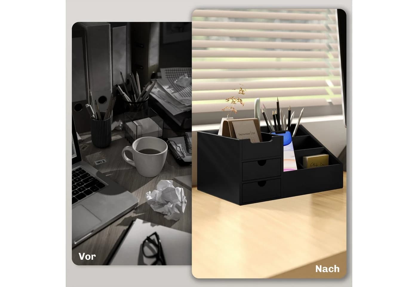 HOMCOM Schreibtischorganizer Schwarz mit 2 Schubladen und 7 Fächern - Bild 4