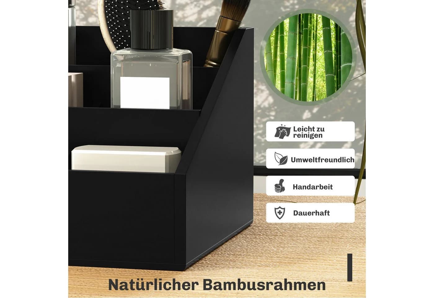HOMCOM Schreibtischorganizer Schwarz mit 2 Schubladen und 7 Fächern - Bild 5