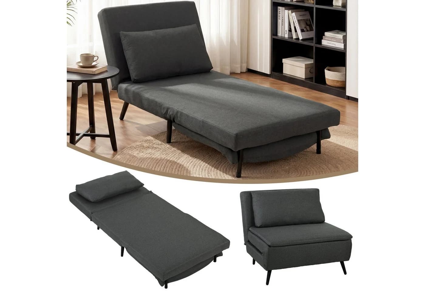 HOMCOM 3-in-1 Schlafsofa Schlafsessel Dunkelgrau mit Bettfunktion