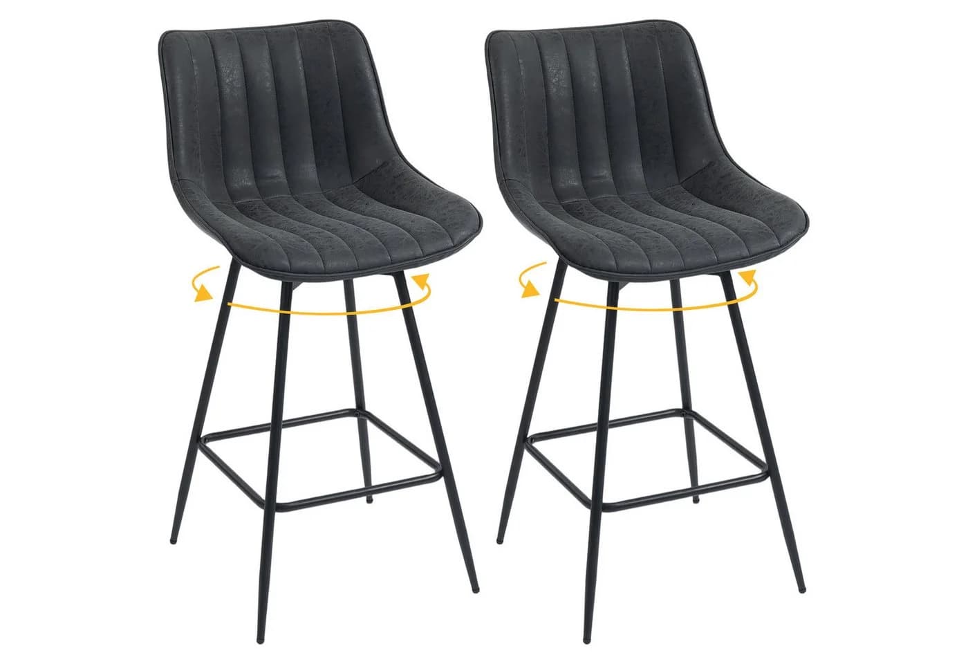HOMCOM Barhocker Set 2 St. Schwarz 360° drehbar mit Rückenlehne